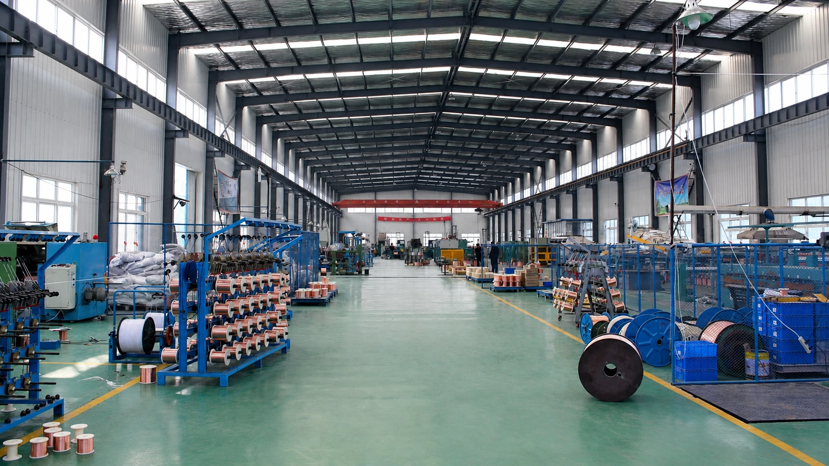 Manufacturing floor with cable production equipment