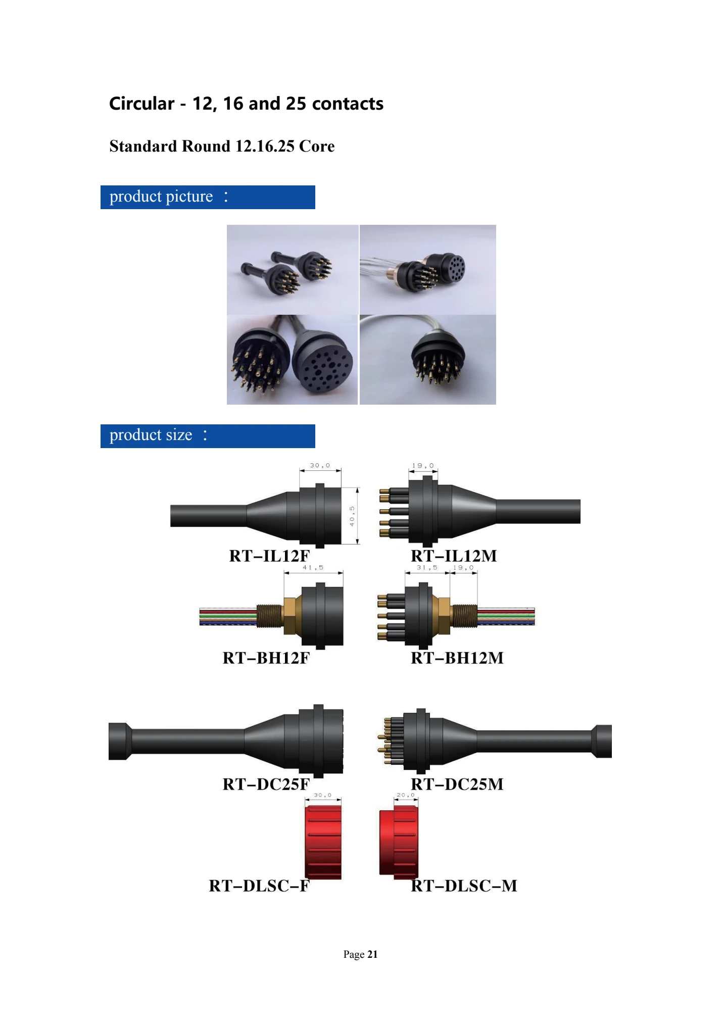 Original specifications and drawings — 12 / 16 / 25 contacts · 25